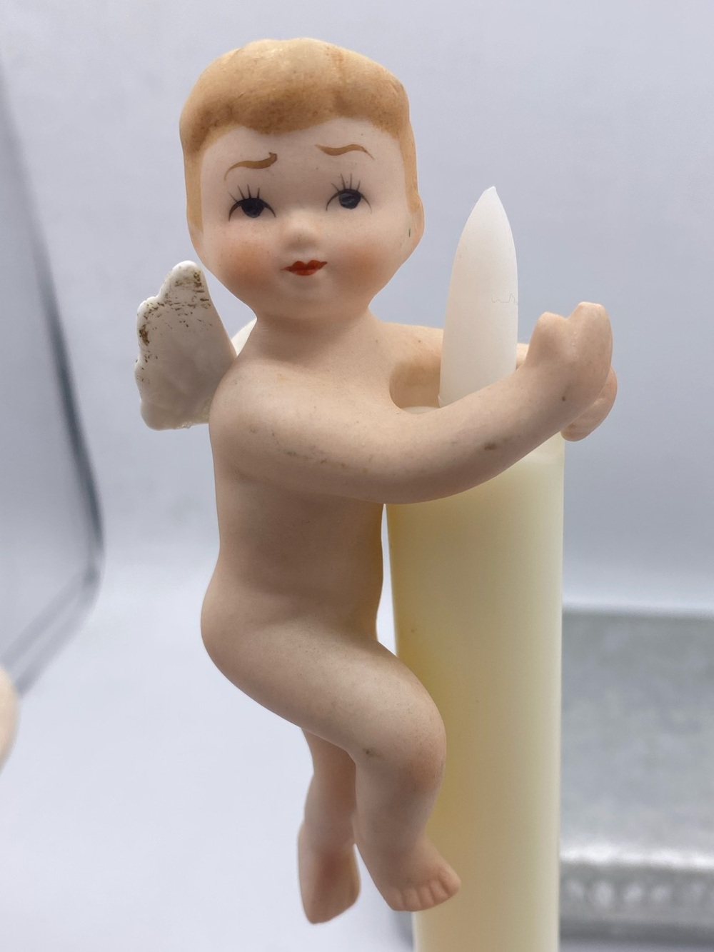 Pair Of Vintage Lefton Angel Cherub Candle Huggers Number KW389 Made In Japan